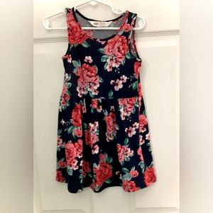 H & M Navy Blue Dress W/ Pink Roses